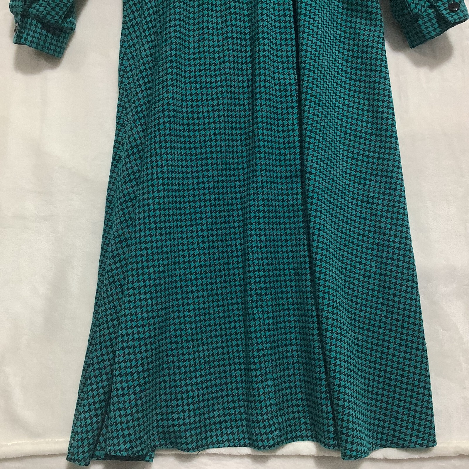 Vintage Via Sant Andrea Dress Jade Green Houndstooth 1/2 Button Peasant Sz12 USA