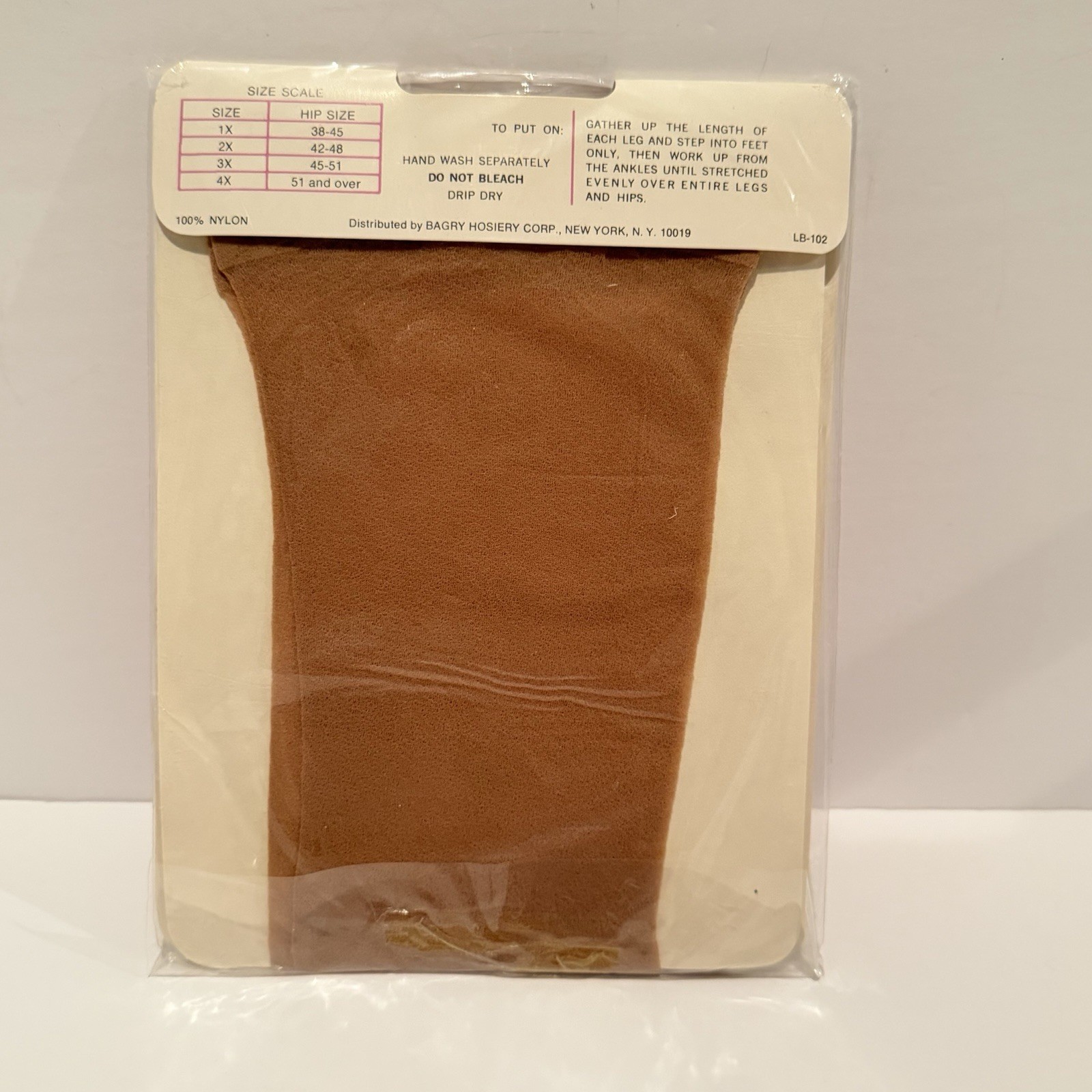1970’s Marathon Trubo 7 Panty Hose Nylons 1X 38-45″ Hip Beige Extra-Size Width