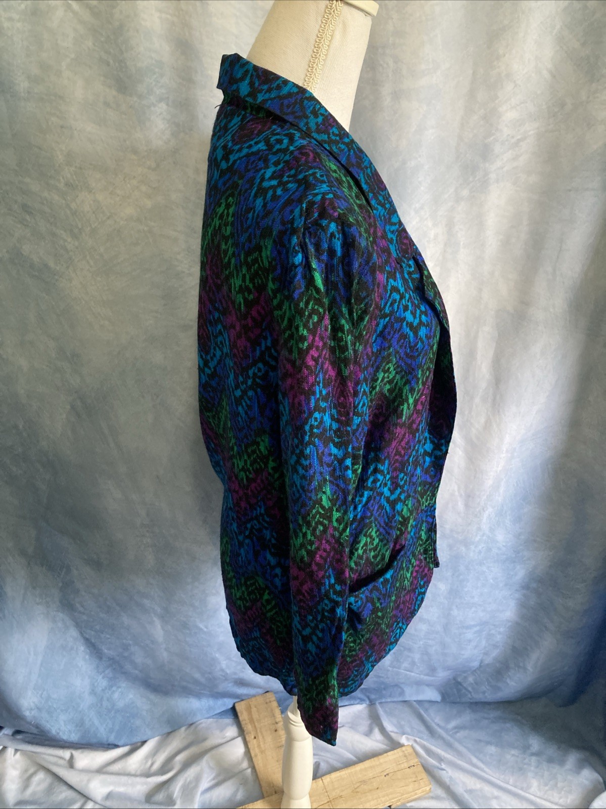VTG 80s Casablanca Abstract Blazer Jacket Womens 6 Rayon Flax Blue Purple Green