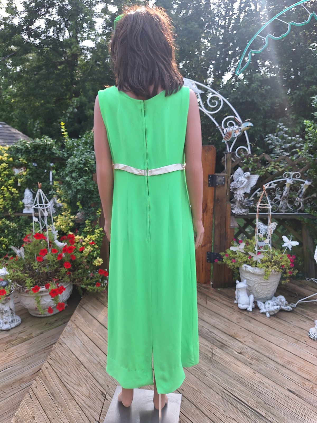 True VTG Mid-century Mod 1960s Crepe Empire Waist Bridesmaid Maxi Dress M/L Bow
