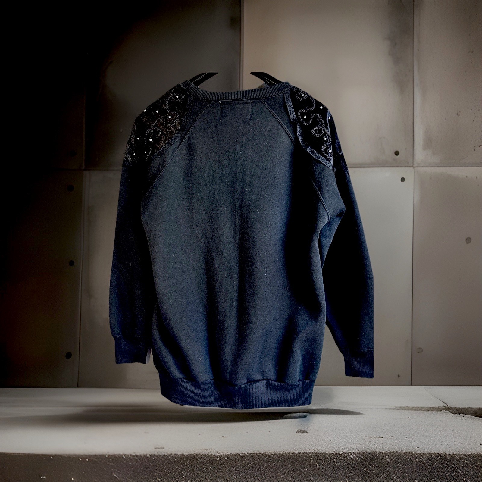 VTG 90s MARCY’ N ME Appliqué Unique Sweatshirt Pullover Artsy BLACK Sz LARGE