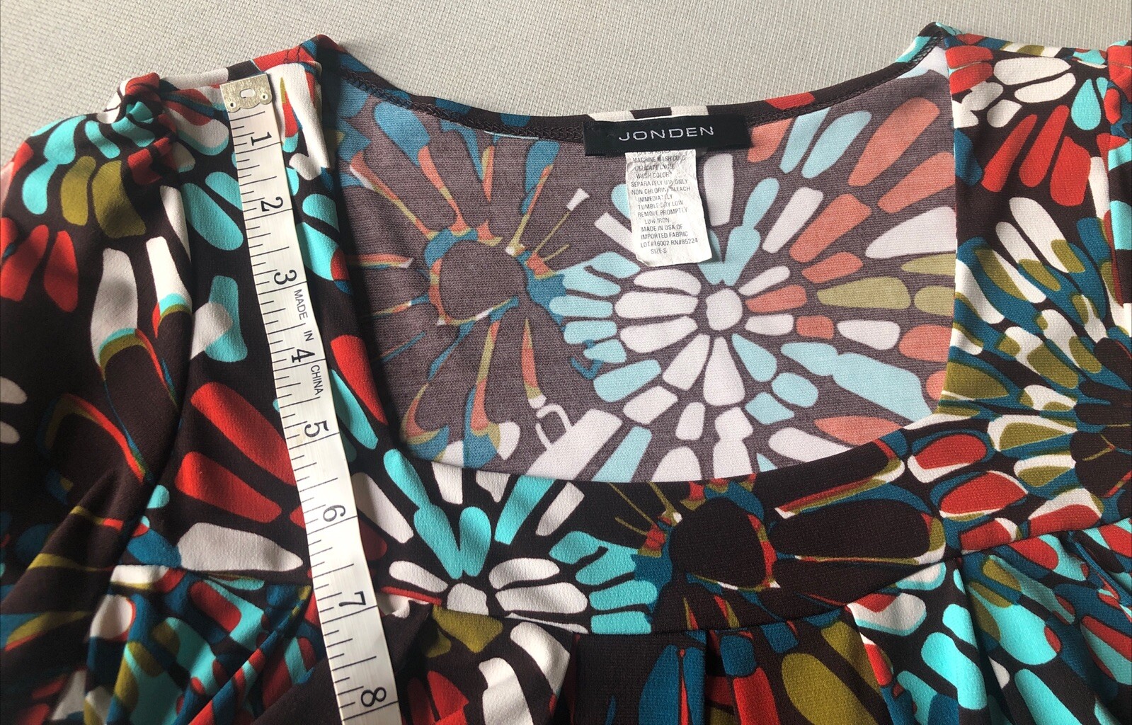 Vtg Jonden Groovy Hippie Brown Floral Pleated Babydoll Tunic Flowers Square Neck