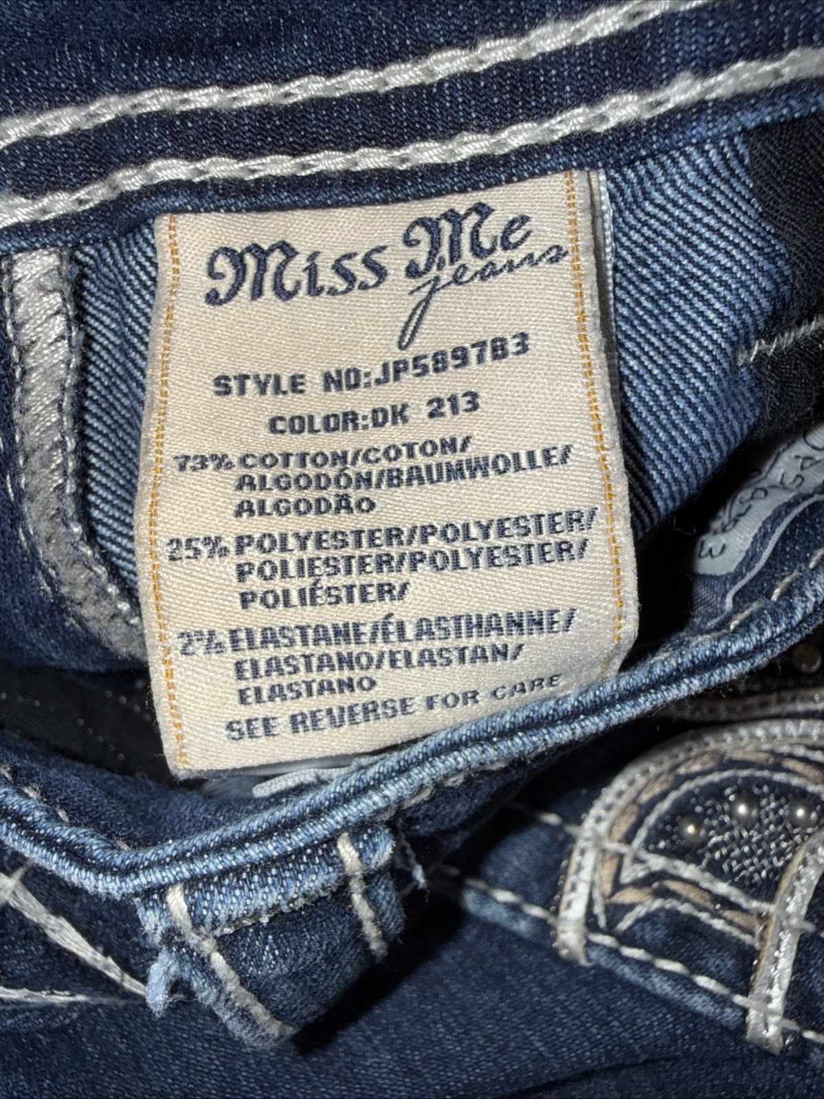 Miss Me Women 27 Boot Cut Dk Wash Jeans Embellished Pockets JBS897B3 PreO Exc