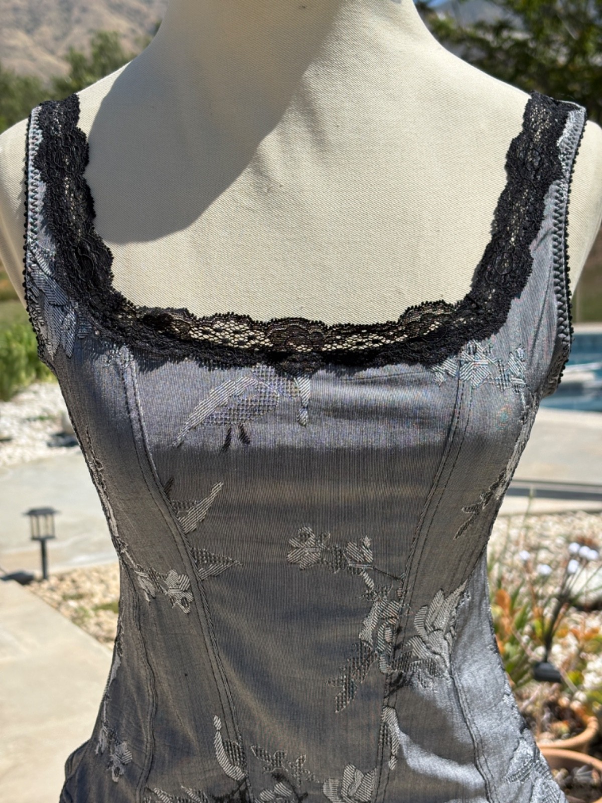 Vintage Y2k ARIANNE Lingerie Grey Floral Stretch Lace Camisole Top M