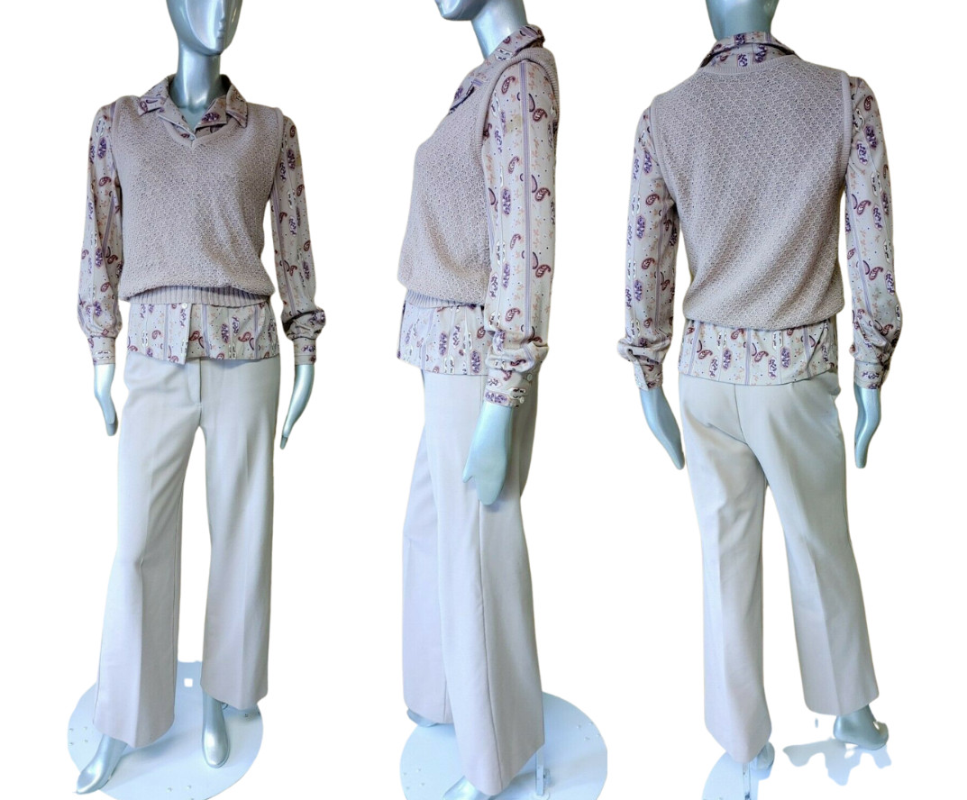 Vtg Fire Islander 3 Pc Button Down Paisley Shirt- Pants & Vest Set Size 7/8 Pink