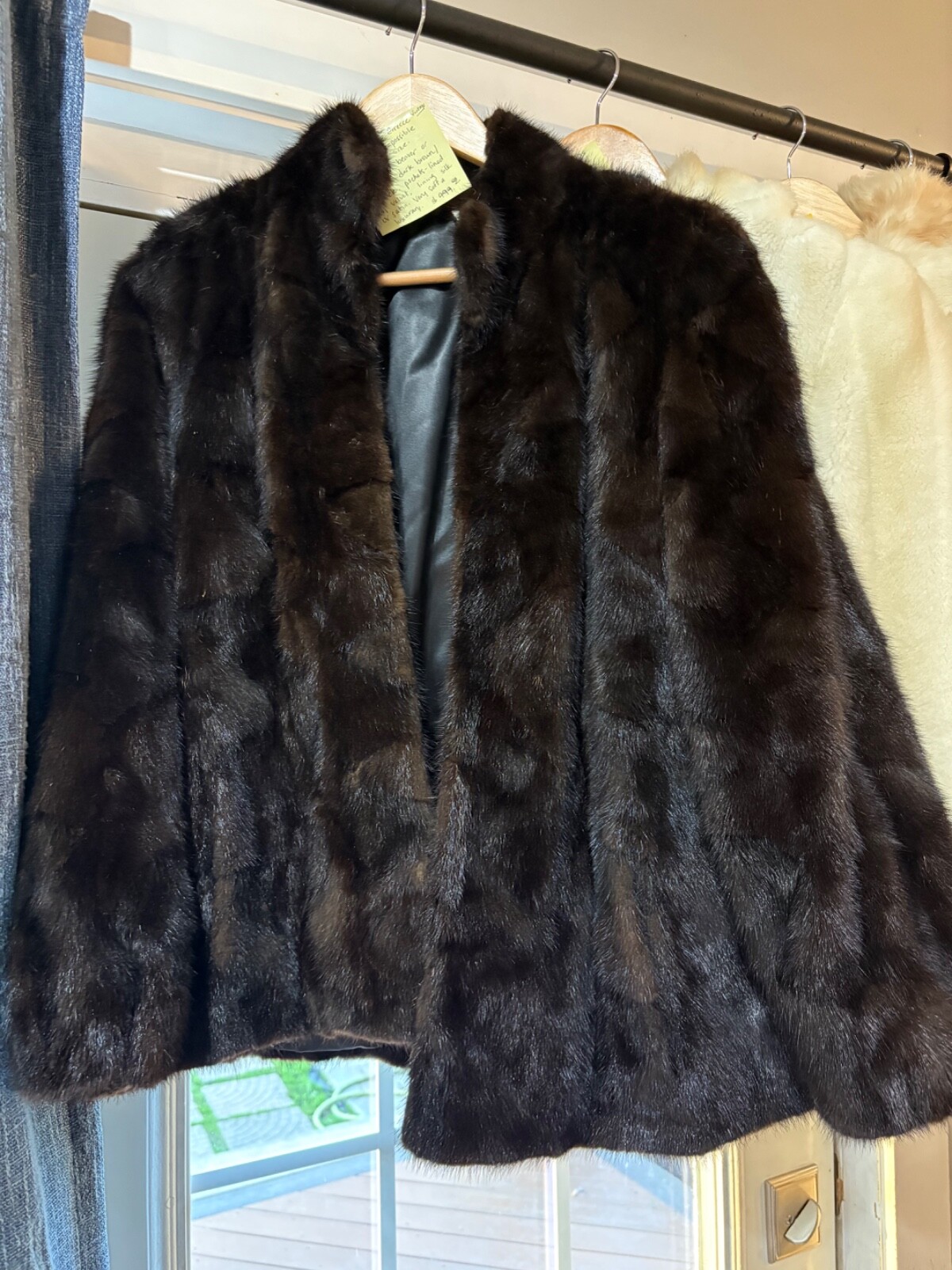 Dark brown/black beaver or mink vintage fur woman’s coat made in greece