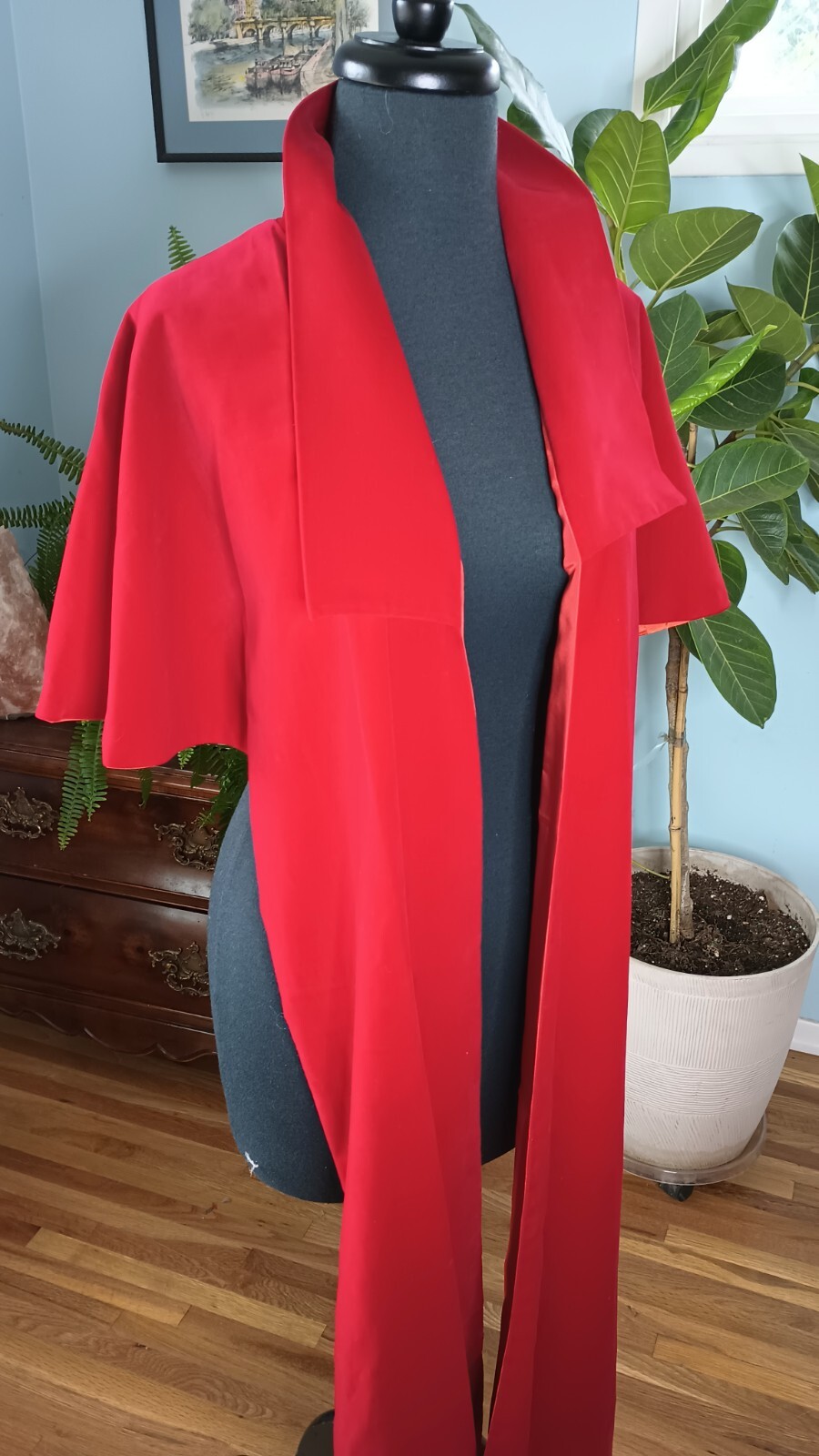 Vintage Red Velvet Opera Cape Cropped Back Scarf Front