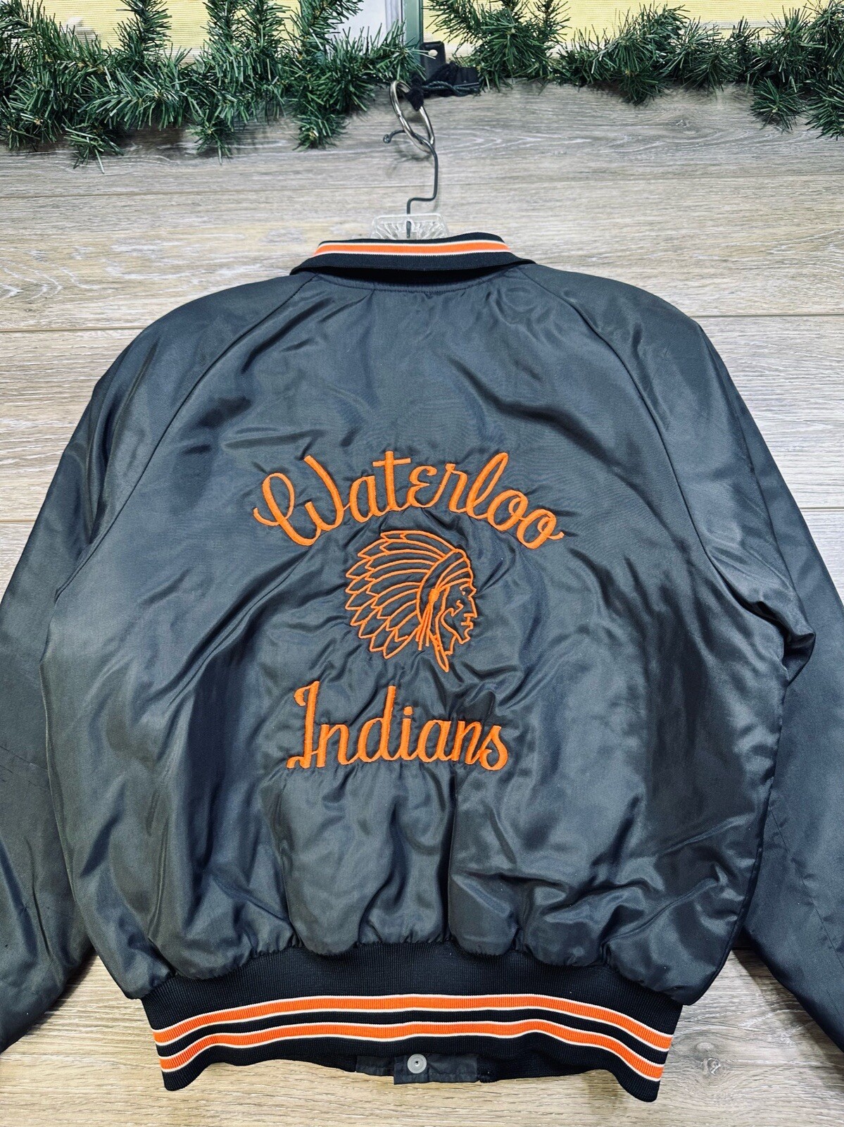 Waterloo Indians High School Satin Bomber Jacket Youth Large Don Alleson Vintage