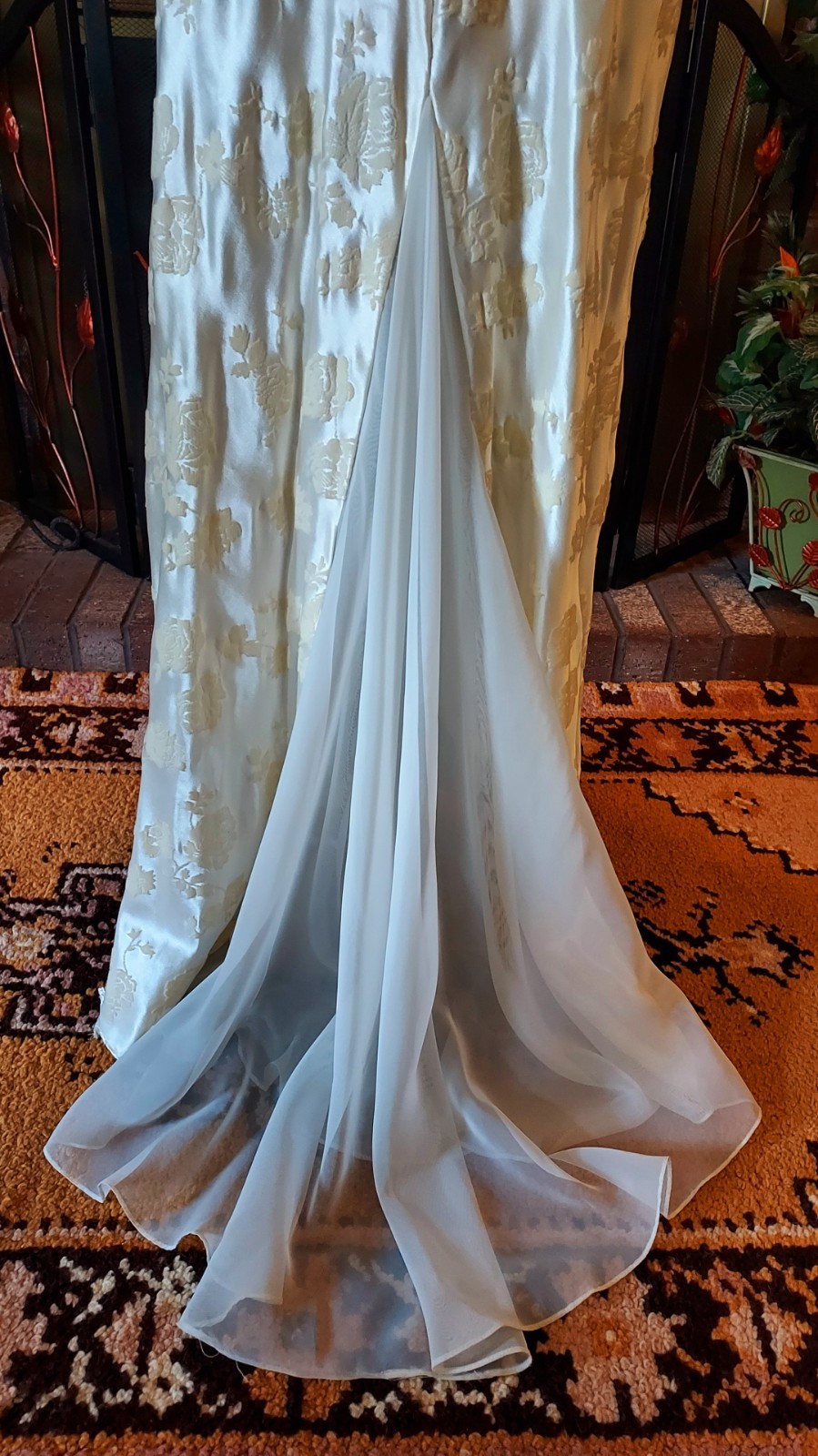 Vintage Zum Zum By Niki Livas Ivory & Floral Velvet Embellished Maxi Dress