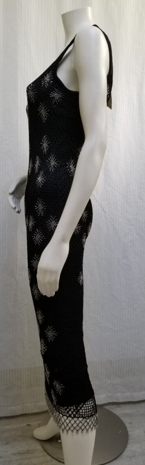 New with Tags KROSHETTA BY PAPILLON Black Crochet Beaded Maxi Dress – Size S/M