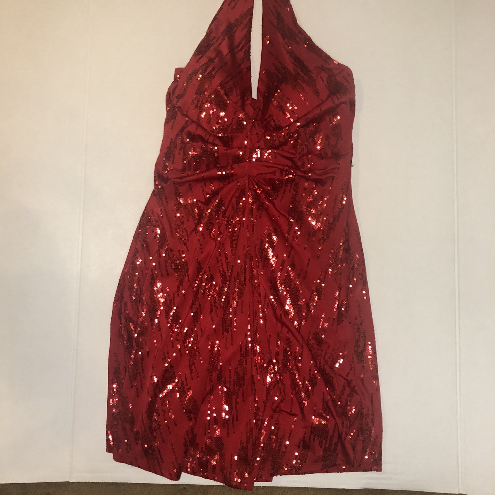 Fredericks of Hollywood Red Sequin Halter Mini Dress Size M Sweetheart Bust Prom