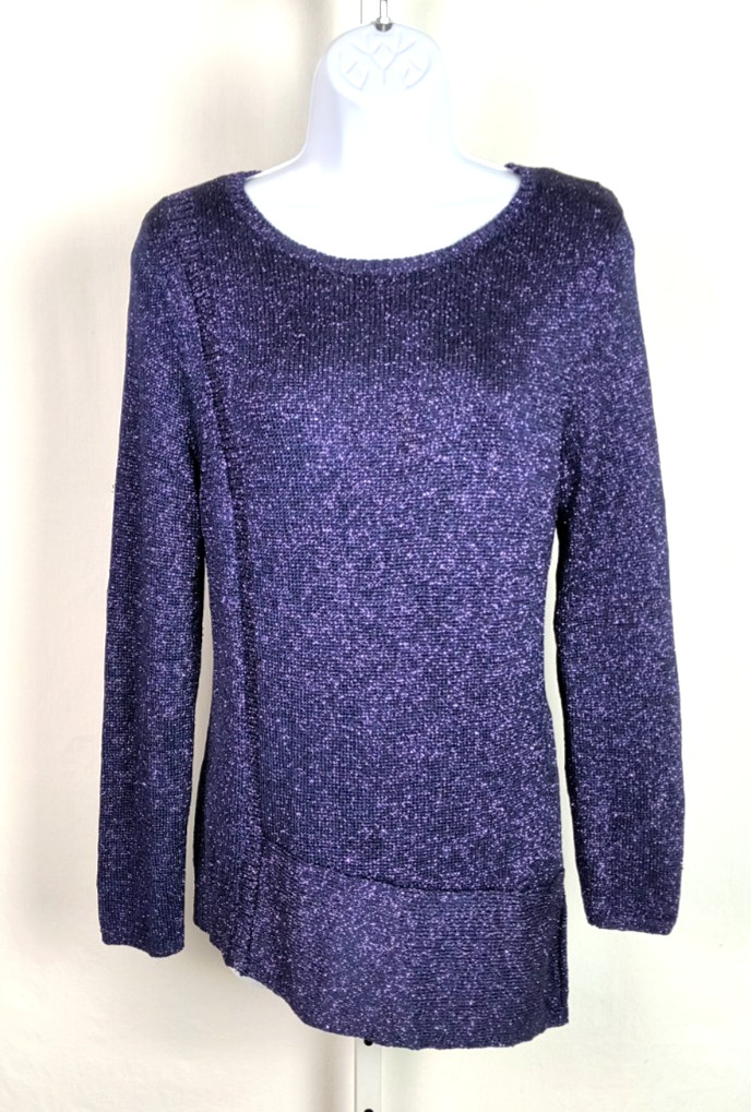 VTG CHICO’S PURPLE STRETCH TOP WITH SILVER METALLIC SPARKLING THREAD SIZE 1