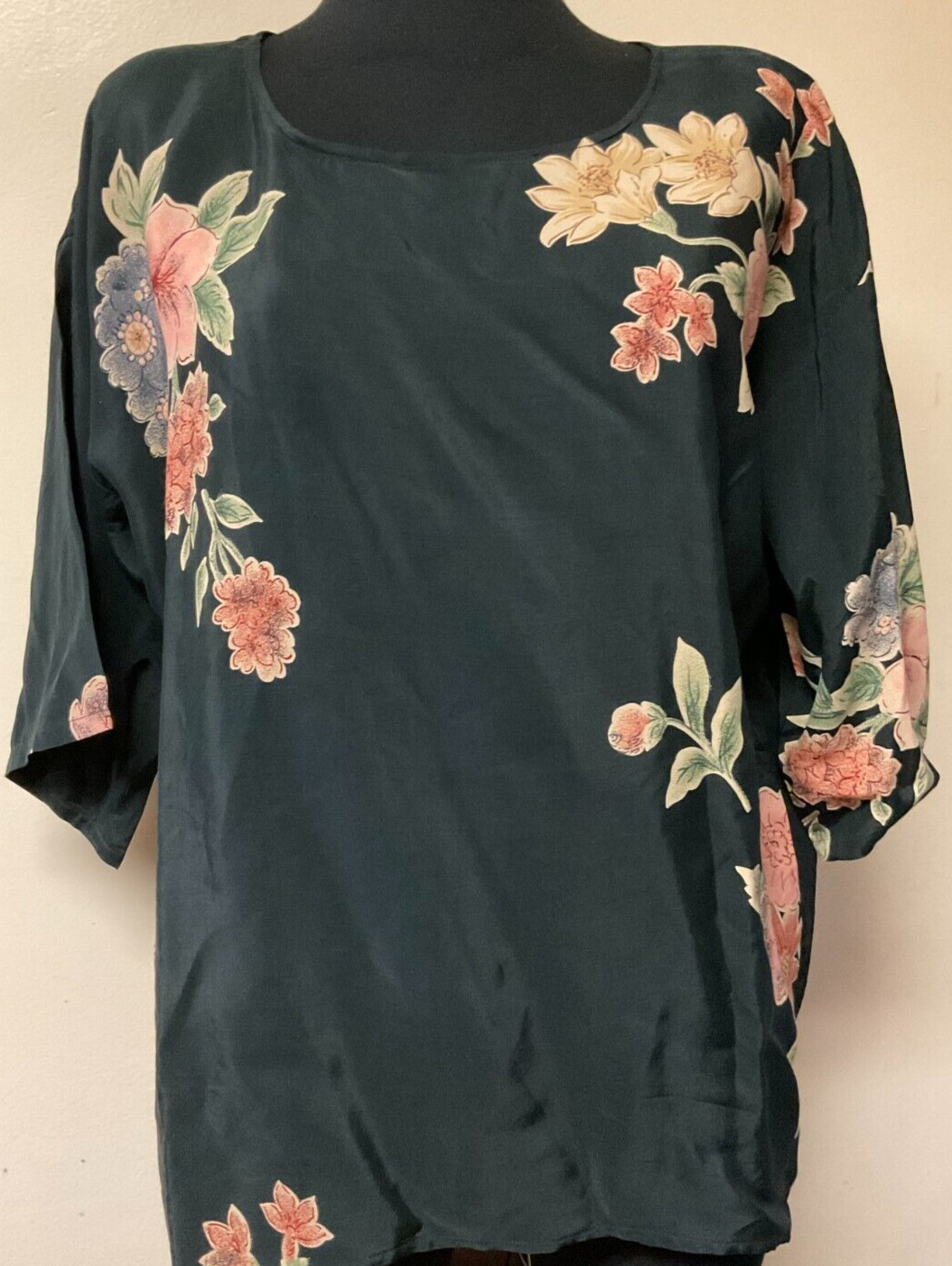 Vintage Black Floral Blouse One Size with Original Tags by Retro Vare (CL07)