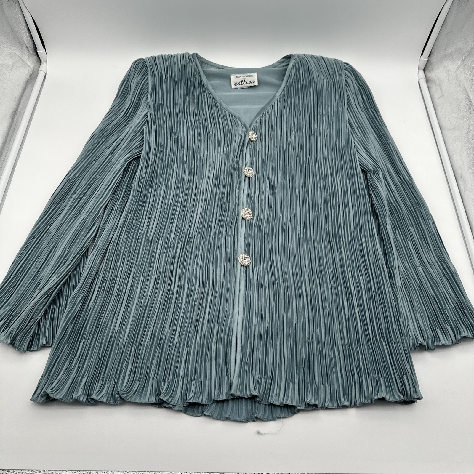 Vintage 70s Ann Hobbs for Cattiva Blue Satin Weave Elegant Blouse & Skirt