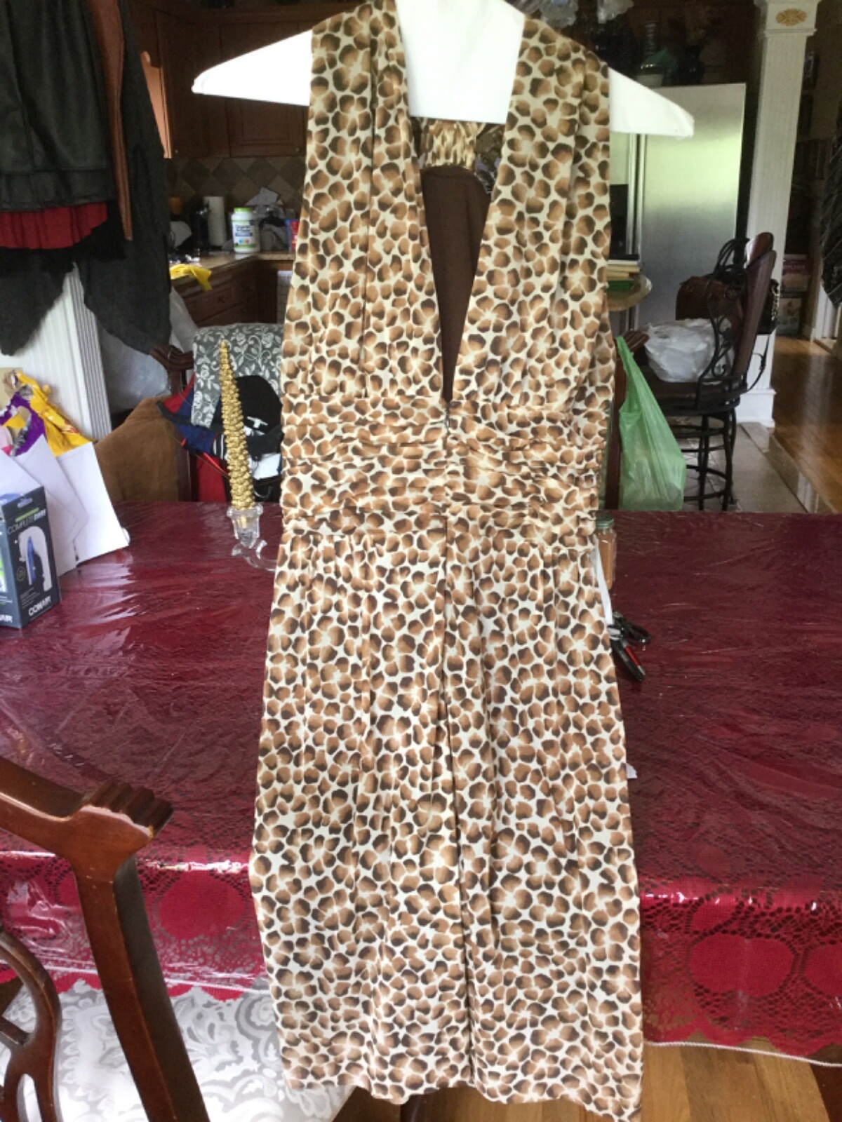 VIVIENNE TAM LEOPARD High Neck HALTER Open Back SHEATH Dress Size 3
