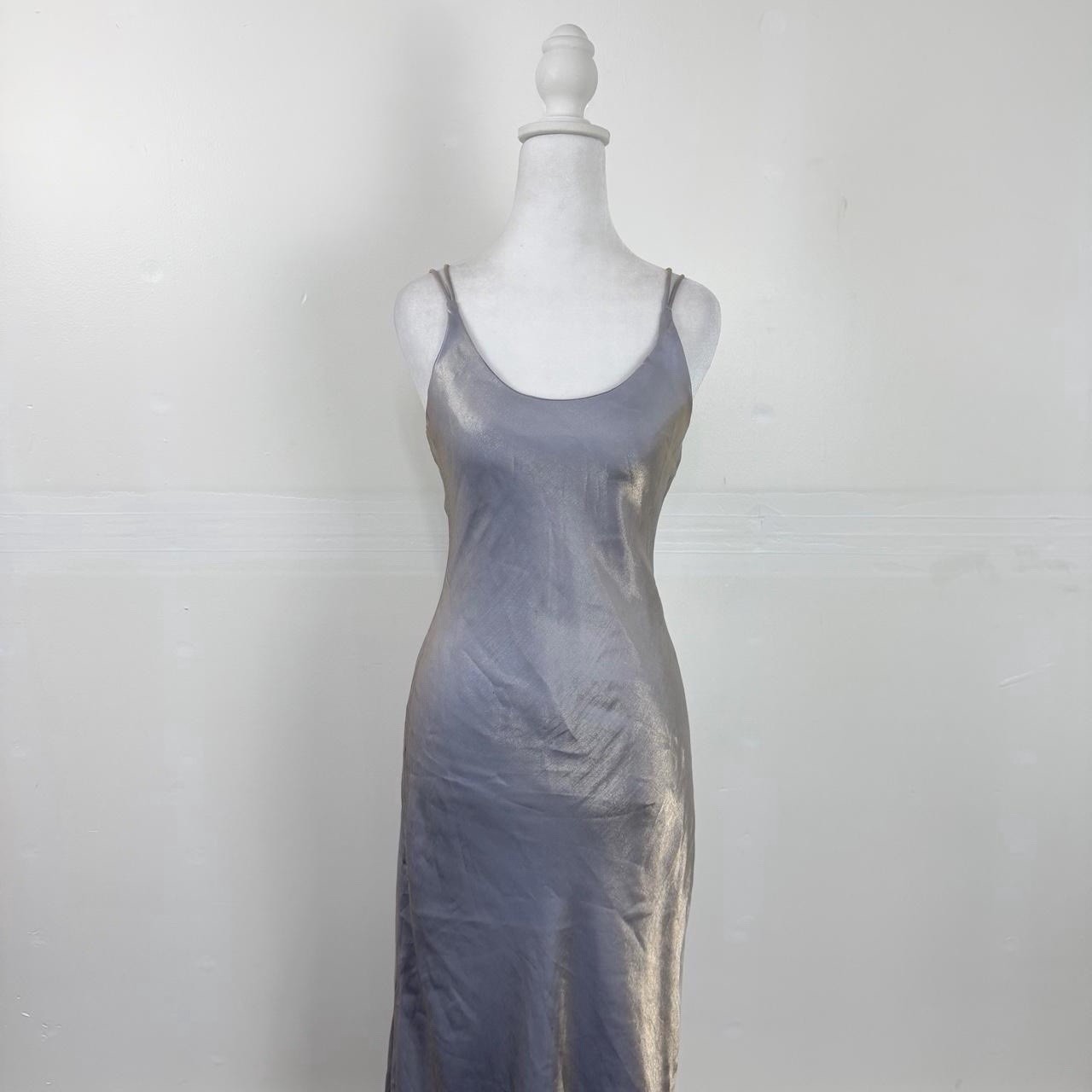 Jump 90s Y2k Vintage Purple Metallic Iridescent Formal Gown Maxi Dress Sz 5-6 S