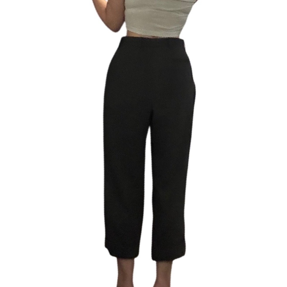 Vintage Wool Cuffed Pleated Trousers High Waisted Cropped Slouchy Dark Grey Sz S