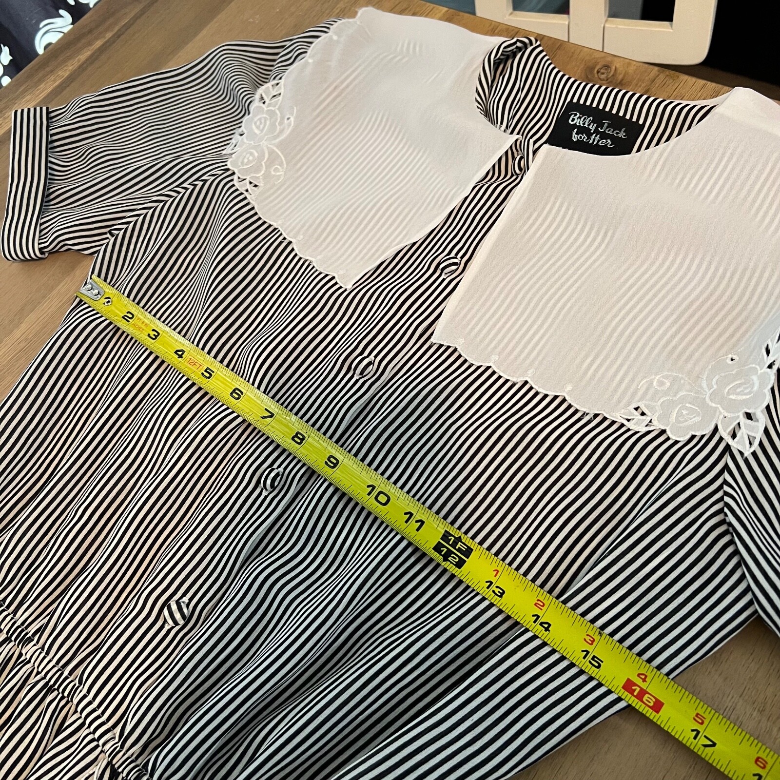 Vintage Billy Jack For Her Black & White Striped Dress Bib Collar Size 8/10