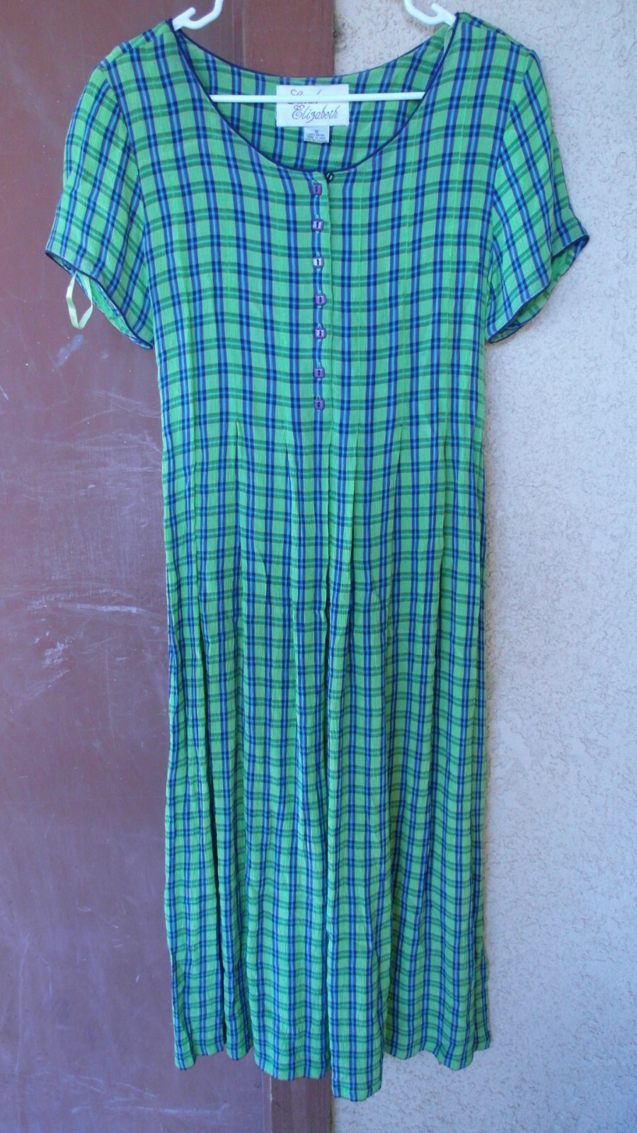 VINTAGE LADIES DRESS BLUE AND GREEN PLAID SARAH ELIZABETH SIZE 10