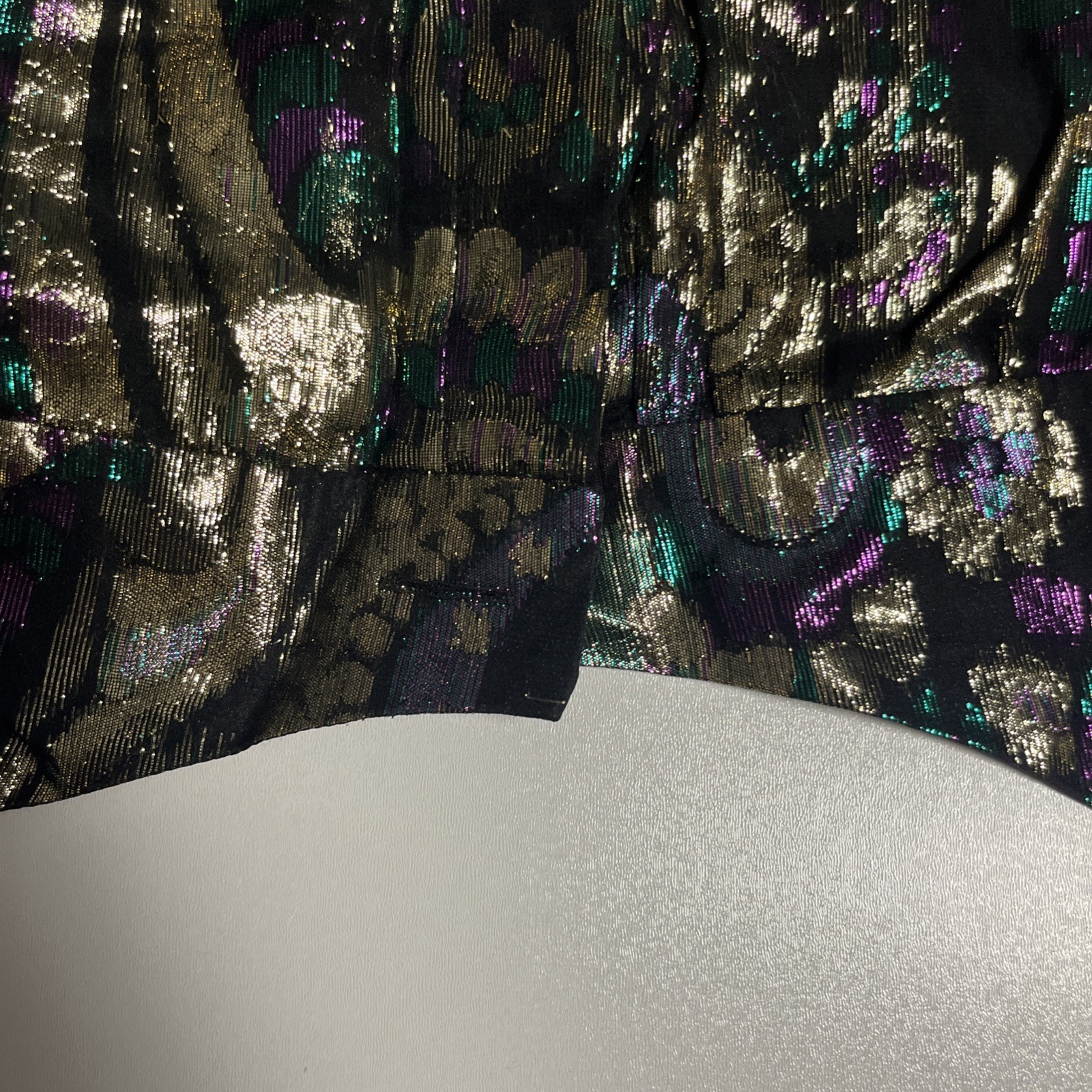 Vtg Rimini Metallic Gold Paisley Brocade Evening Jacket 80s Puffy Shoulder Sz 12