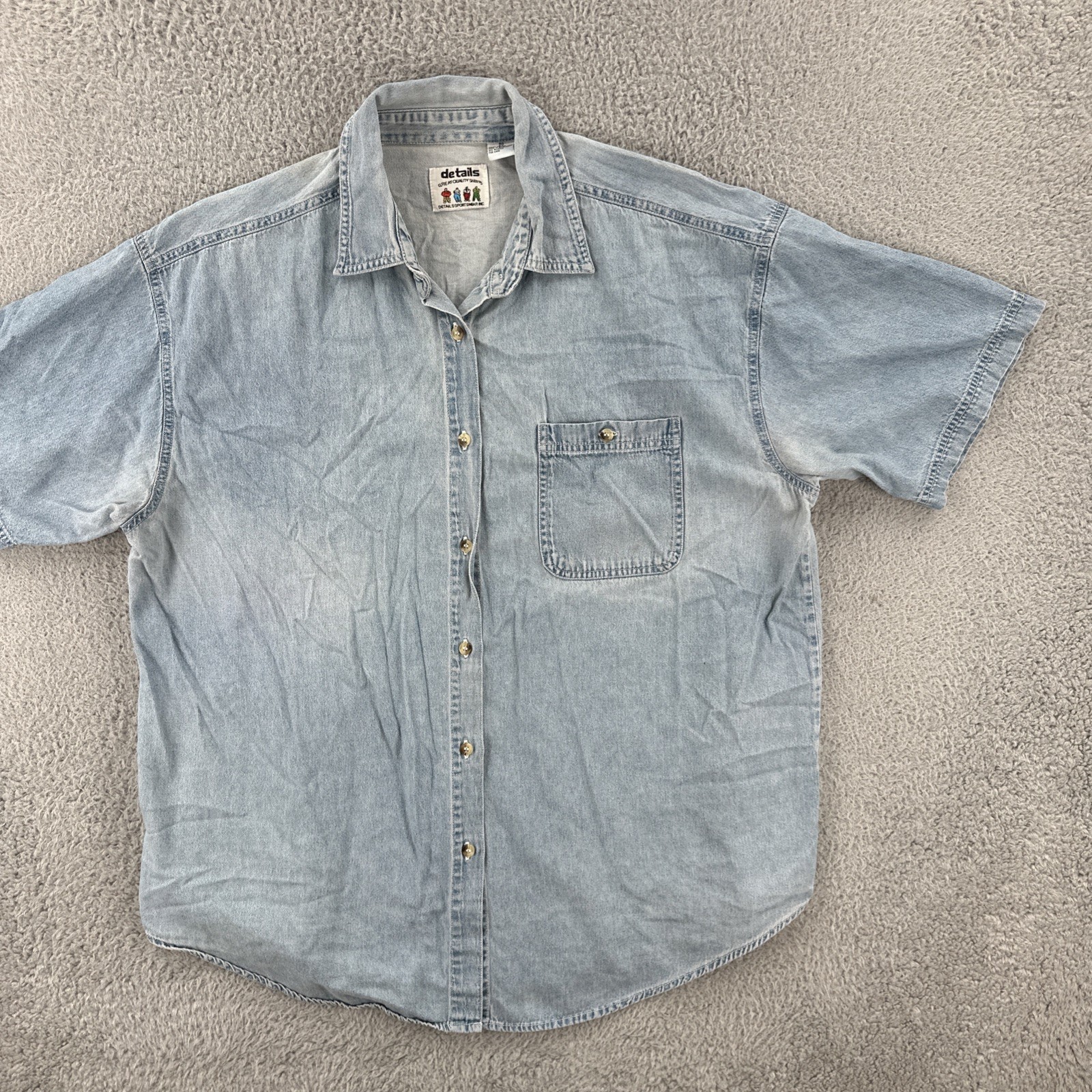 Vtg Details Sportswear Inc Womens Size 20 Faded Blue Denim Button Up Shirt 90s