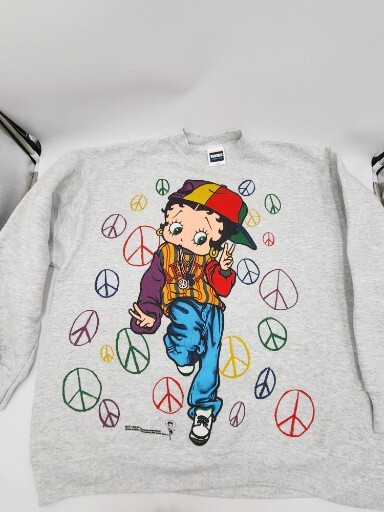 Vintage 1993 Betty Boop Hip Hop Peace Out Gray Sweatshirt 2 Sided Size XL-Tultex