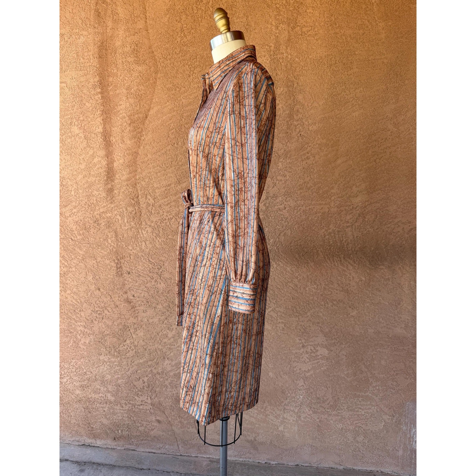 Vintage 1970s Bleecker Street Shirt Dress | Jonathan Logan Brown Blue Stripe