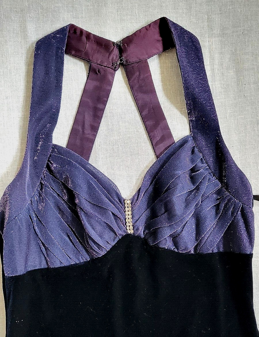 Glam Vtg Blondie & Me Evening Indigo Party Evening Maxi Dress 9/10 Velvet Body