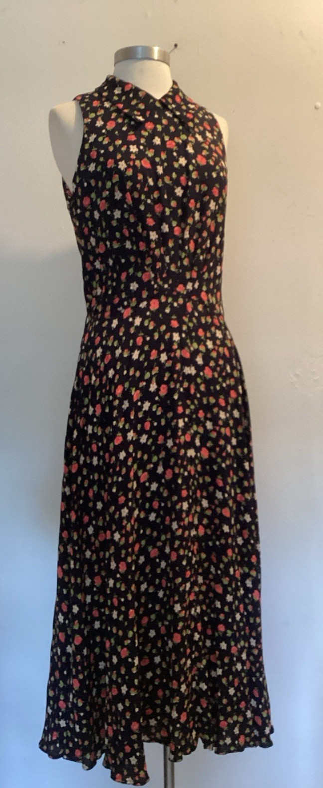vintage 90’S Ann Taylor Studio blue floral rayon crepe bias midi dress sz 10 M