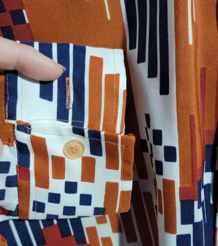EUC Groovy 70s VTG Kmart Womens Disco Shirt Geometric Abstract M/L Loud Bright