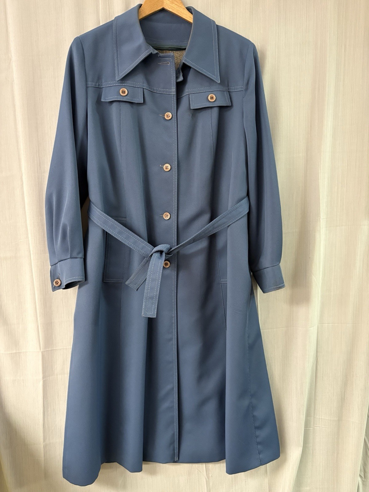 Vintage Forecaster of Boston Blue Trench Coat Jacket Women’s Long Sz 18