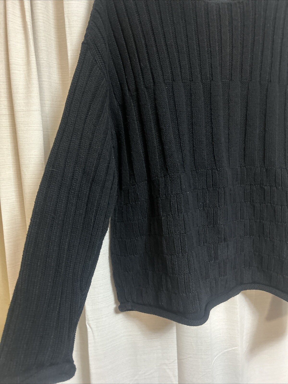Beldoch Popper USA M Black Long Sleeve Knit Sweater Vintage Cotton Mall Hair T4