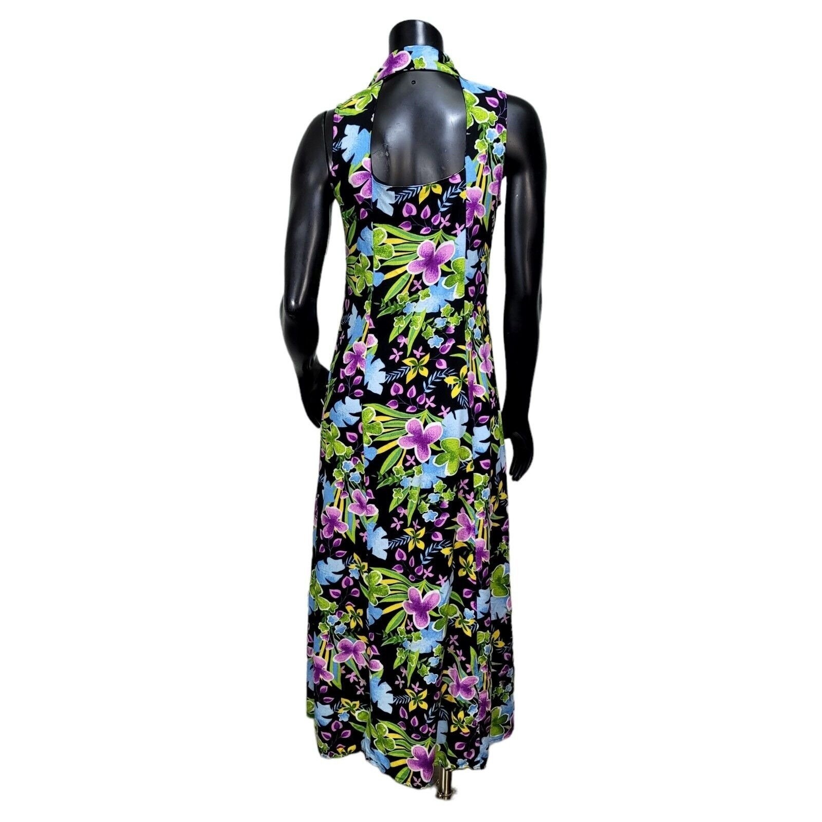 Notations Tropical Floral Rayon Halter Maxi Dress Y2K Resort Tiki Size 6