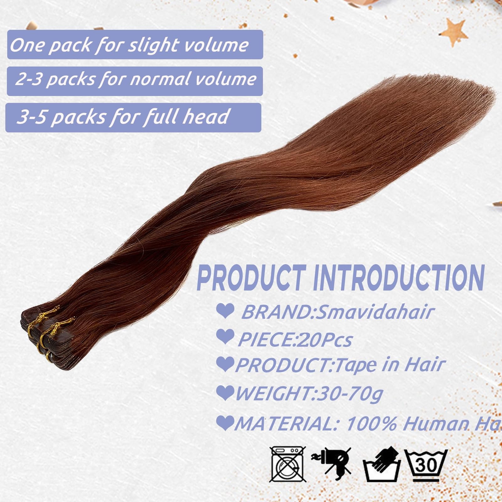 Remy Human Hair Tape-in Extensions #33 Dark Auburn Seamless Skin Weft