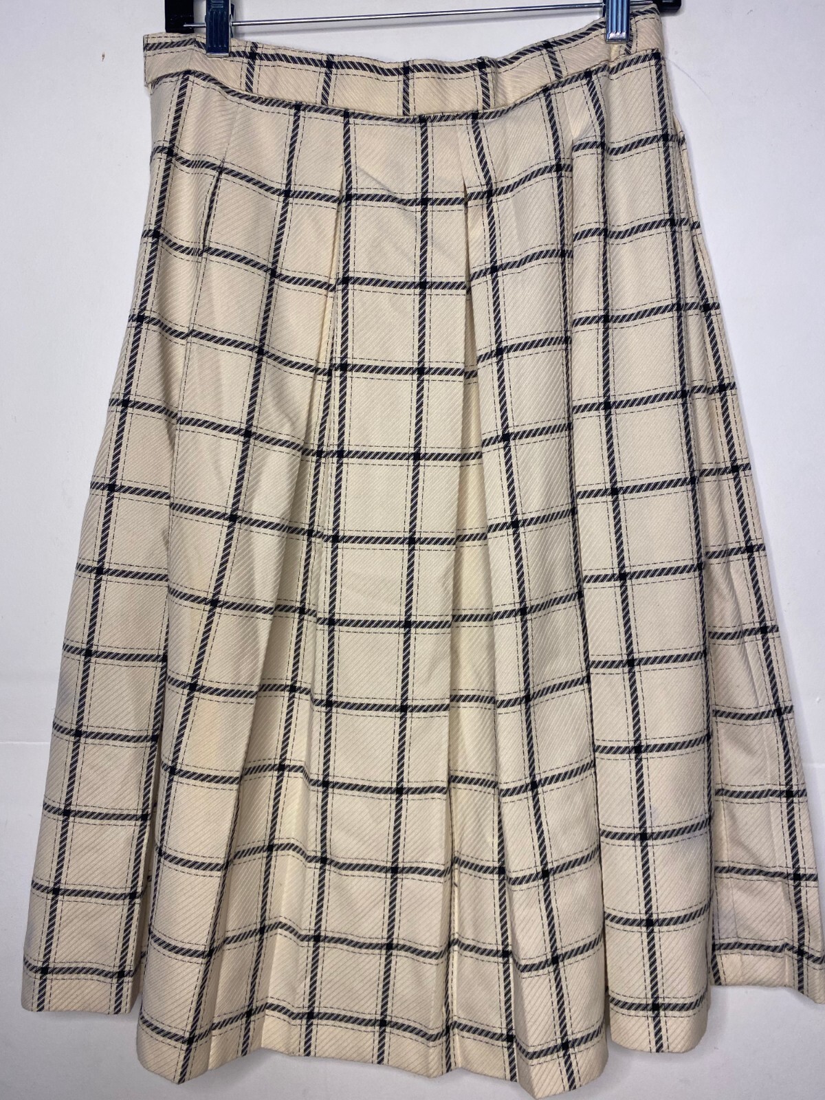 Vintage 1980s Reno Australia Cream and Blue Pleated Knee Length Skirt Sz S/M