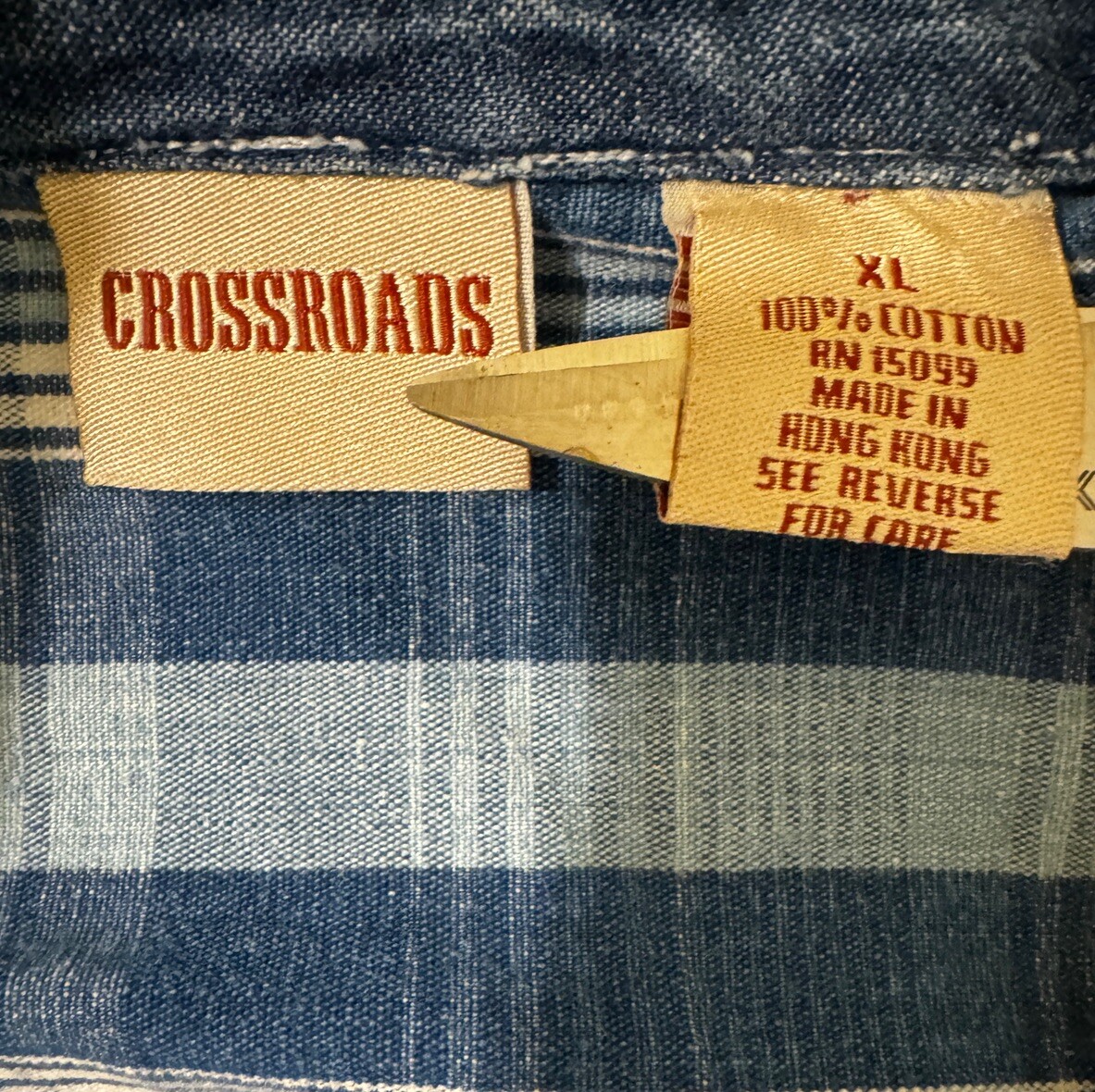 90’s Vintage Women’s XL Blue Plaid Denim Metal Zip Front Vest Chest Pockets