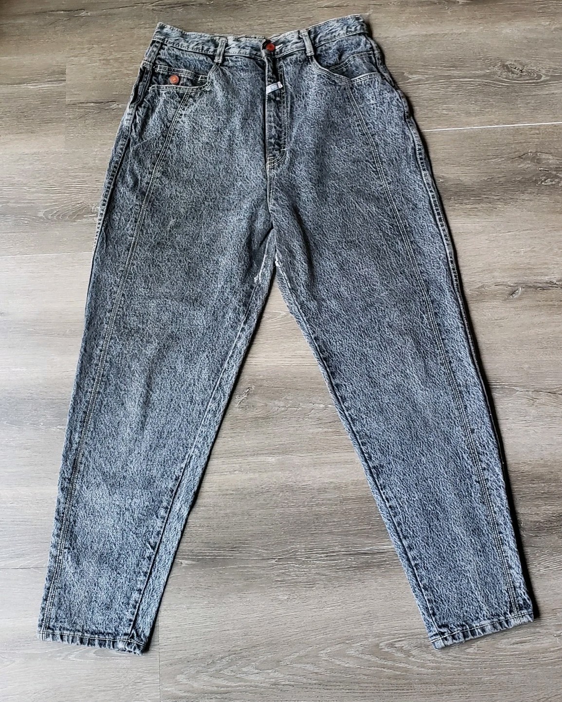 VTG 80s Gitano Black Acid Wash Tapered Jeans Sz 14 RUNS SMALL 27″W DISTRESSED
