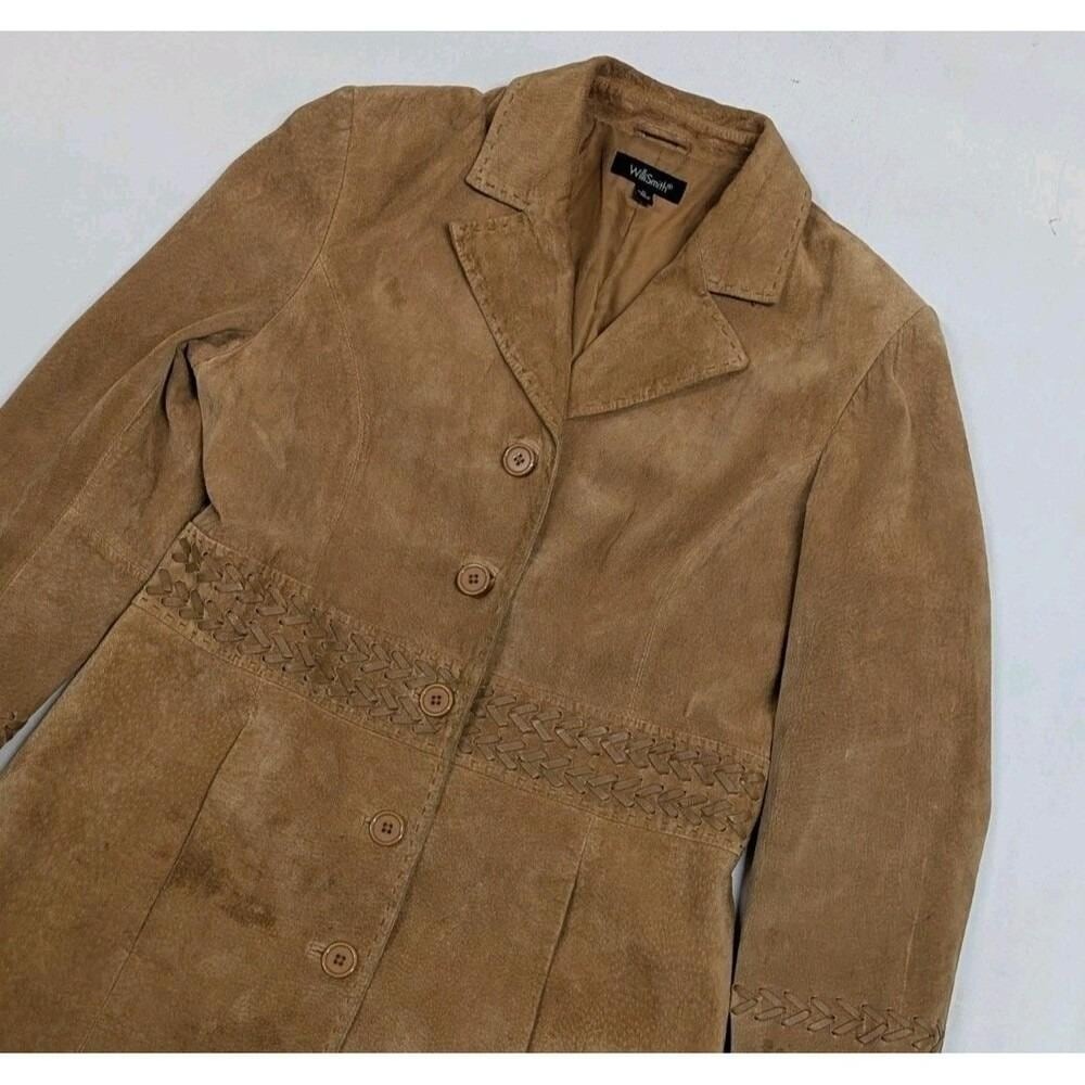 Boho Western Suede Leather Coat Cognac Midi Braided Y2K Festival Cowgirl Medium