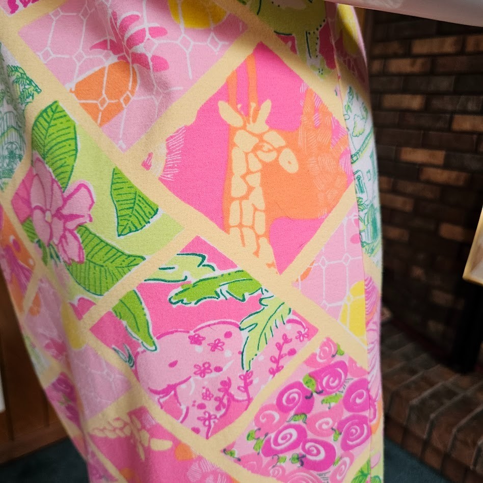 Vtg Y2K Lilly Pulitzer Worth Patch Lions Giraffe Patchwork T-Shirt Dress L/XL