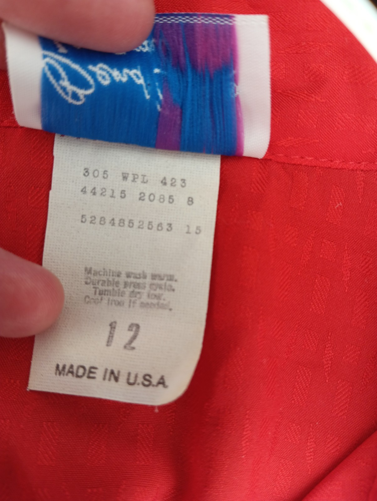 Vtg Bend Over Levi Strauss Women 12 Button Down Blouse 80s Sportswear Red Office