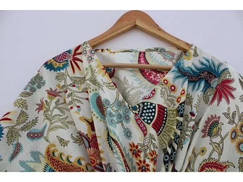 Flower Hand Block Print Sleepwear Maxi Dress Kimono Rabe Women Dress Long Caftan