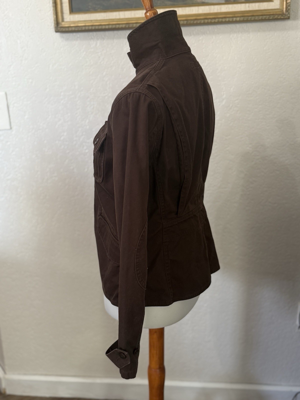 Vintage Ralph Lauren Army Brown Utility Riding Jacket Blazer Cotton Calf Suede 8