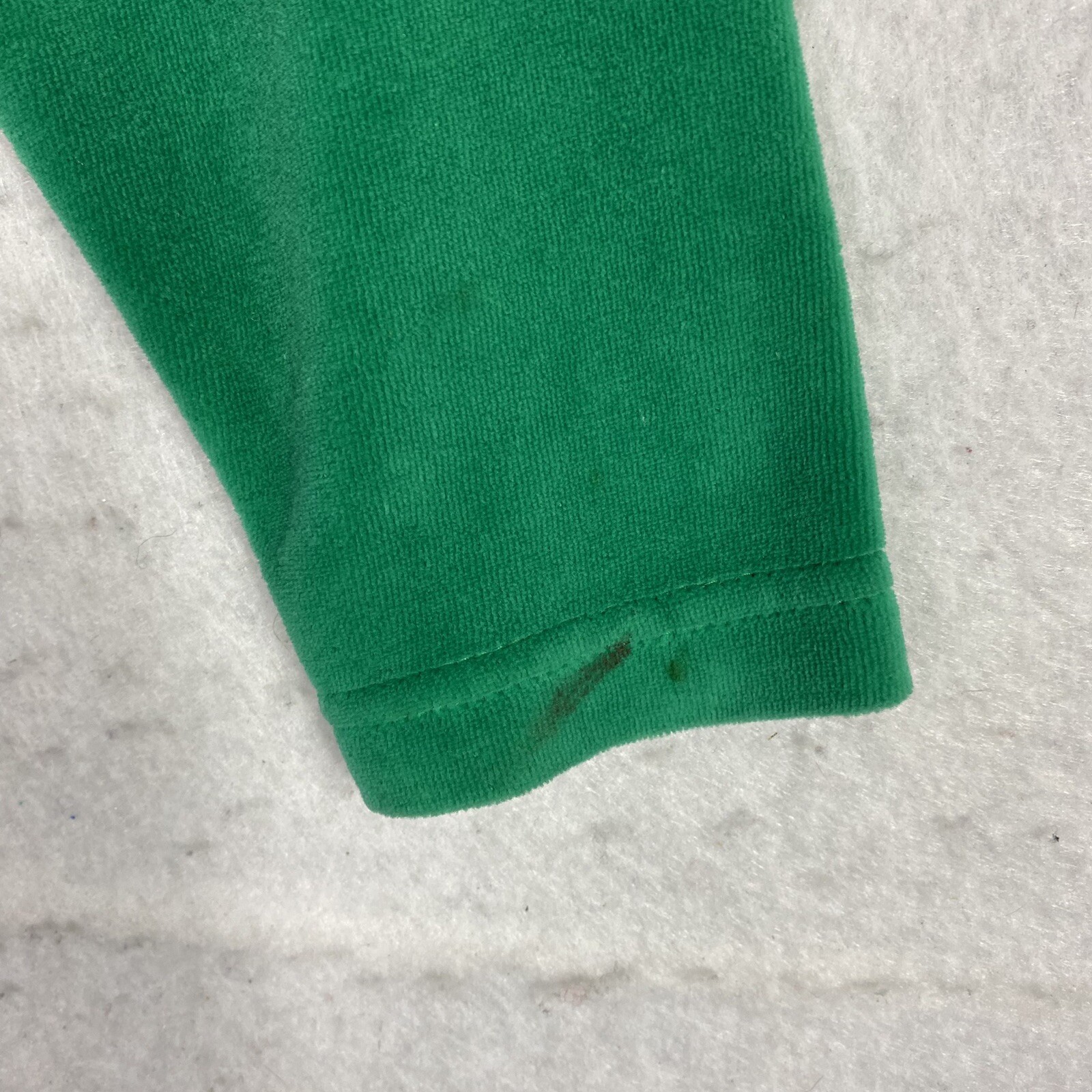 VTG Green Velour Jumpsuit Button Up Long Sleeve S 80s 90s Pockets High Rise