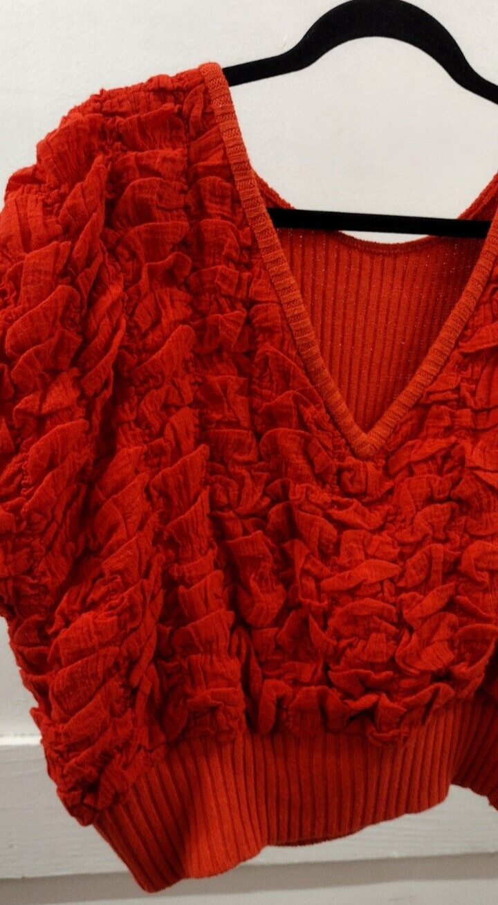 Orange Red Sweater Top 80s Evening Wear Couture Disco Club High Fashion M / L
