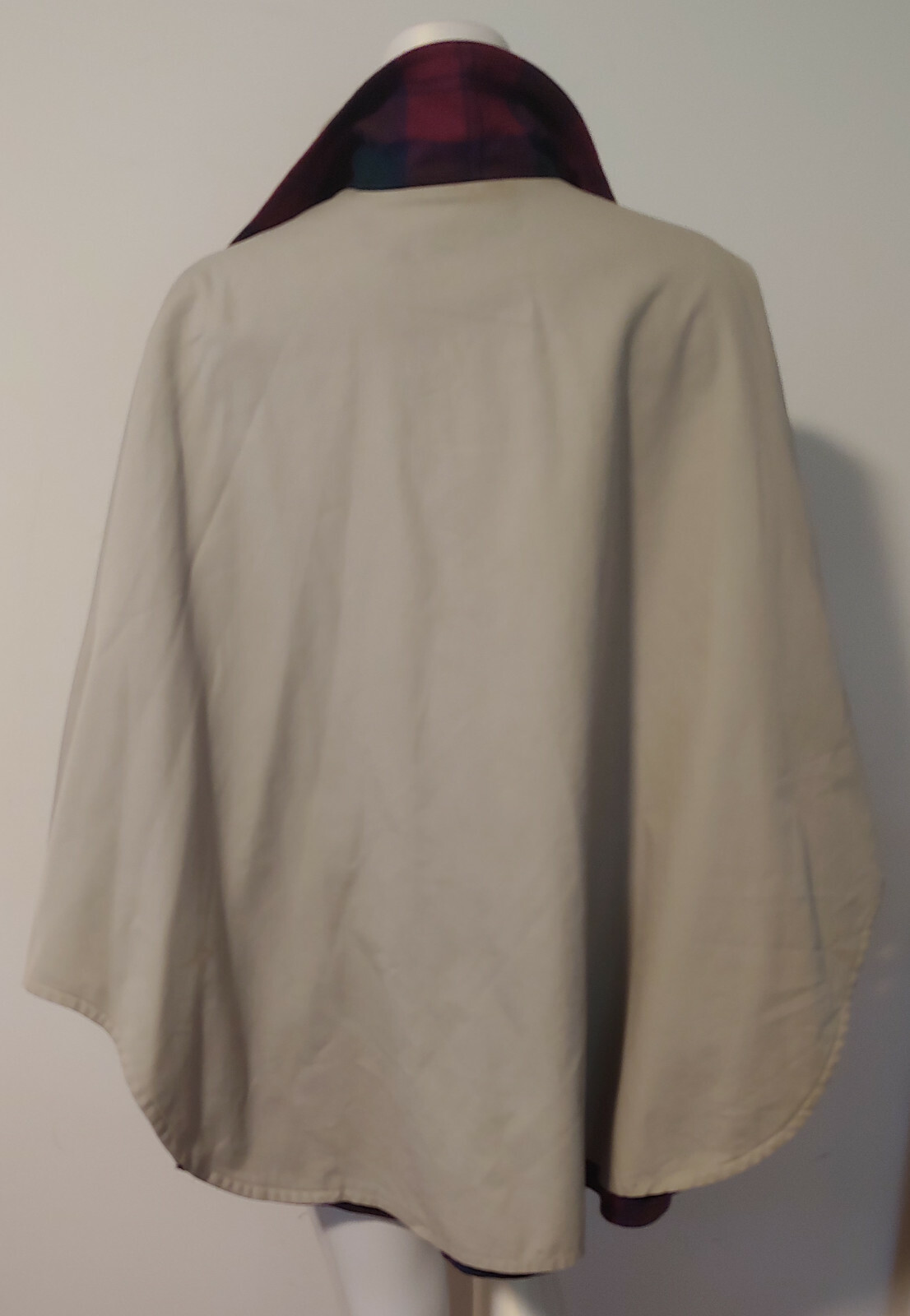 Vintage Red Green Plaid Cape Reversible Khaki Canvas OS S M L XL
