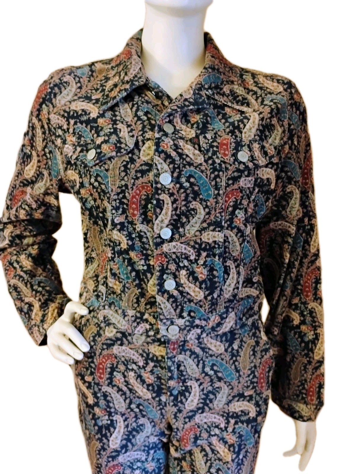 VTG „Ralph Lauren” Blue/Multi Color Paisley Corduroy Pants Suit