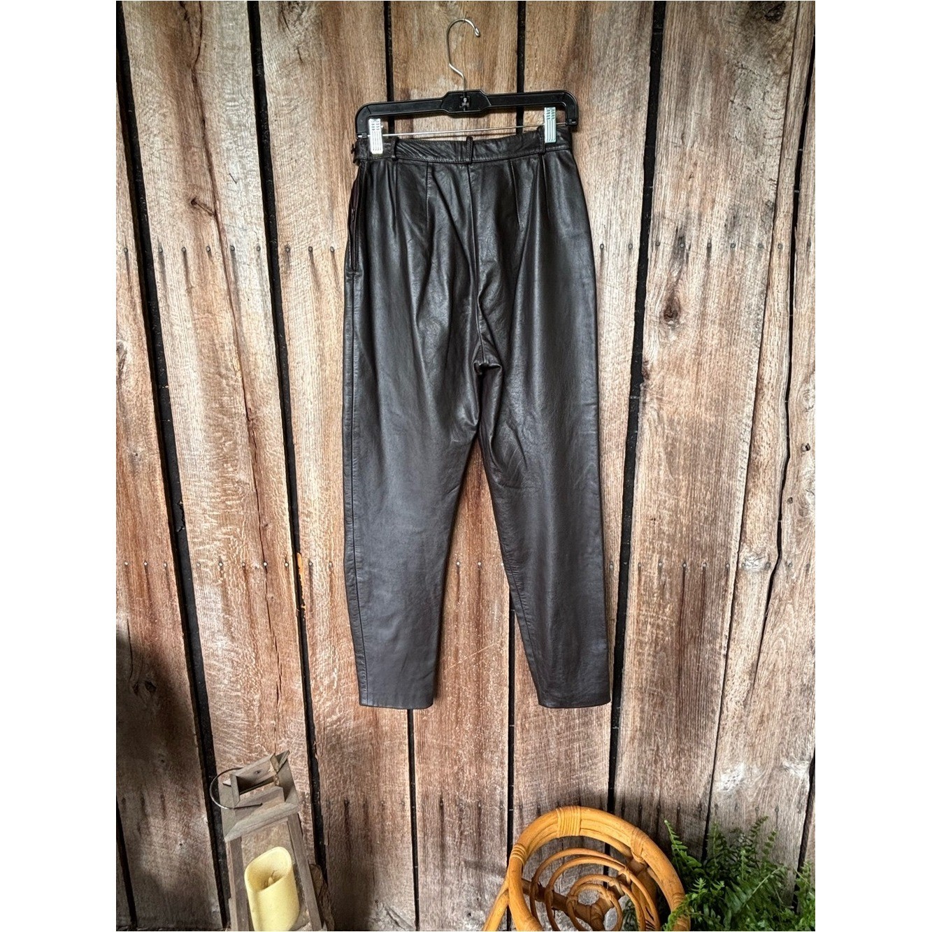 Sisley Italy Brown Leather Pants Women’s Size 28 High Waist Tapered Vintage