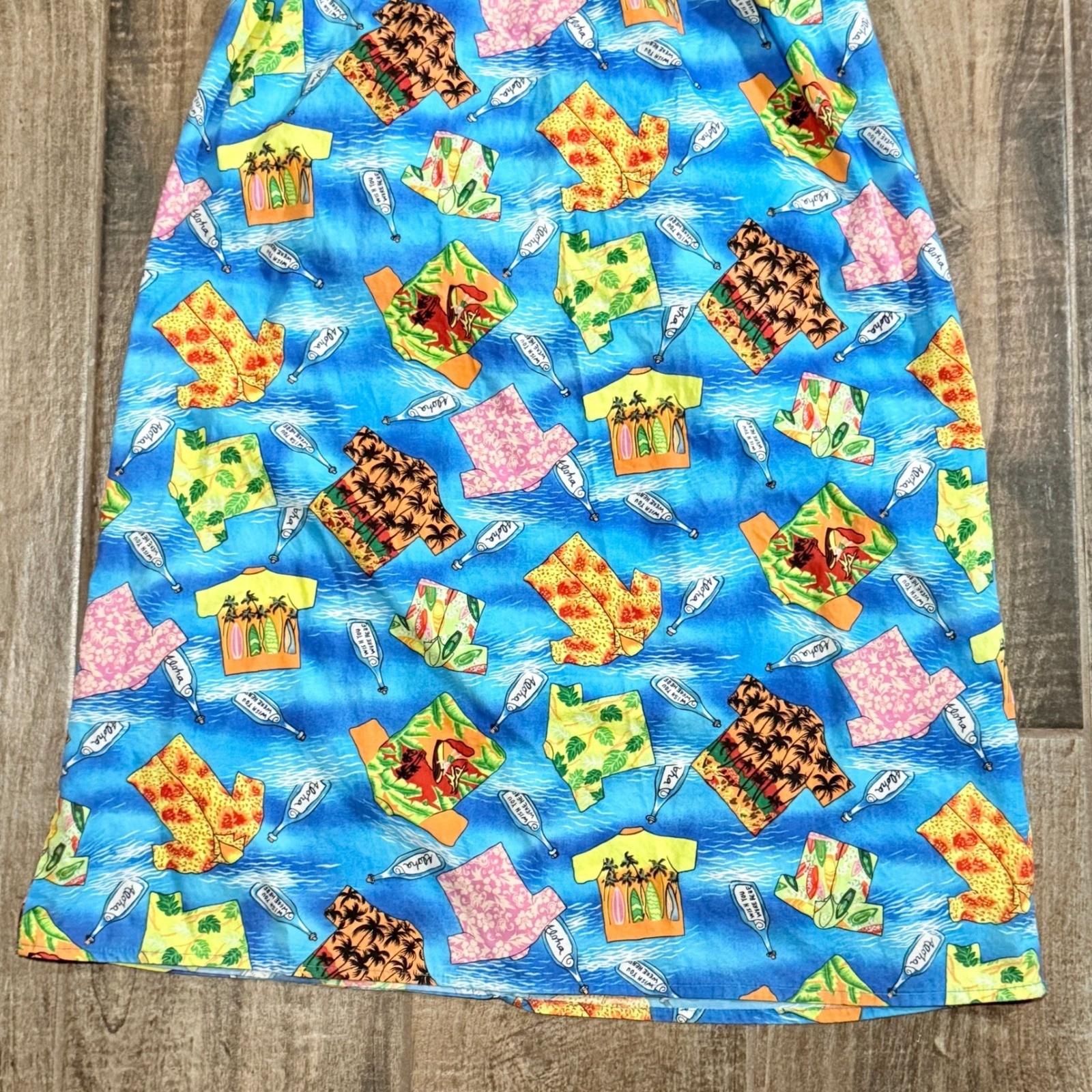 Hilo Hattie Womens VTG Message In Bottle Novelty Hawaiian Halter Dress, Blue, L