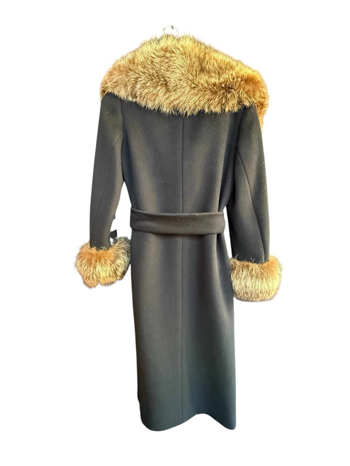 Absolutely Gorgeous Vintage black wool coat with Raccoon fur collar and wrists