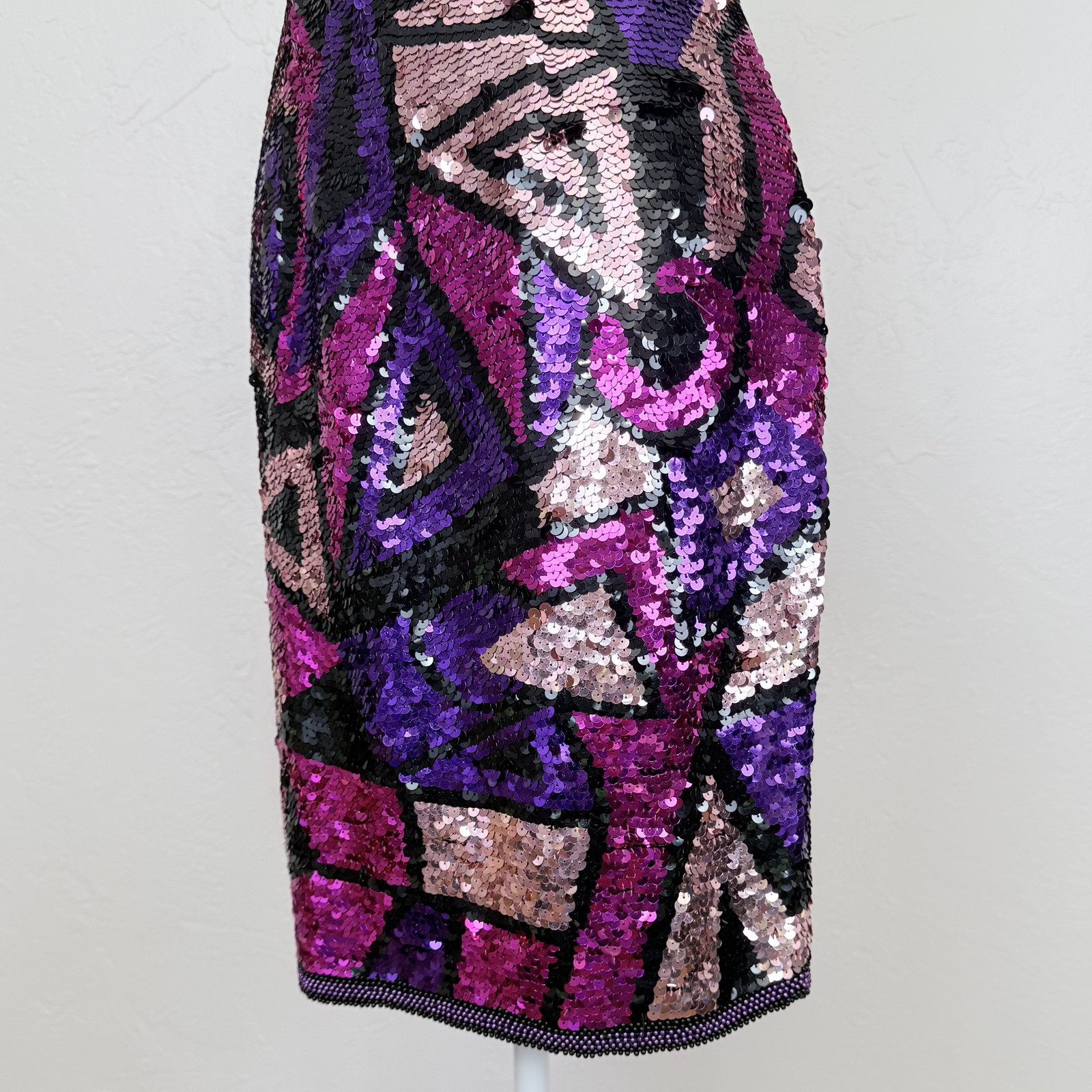 Vintage 1980s Silk Multicolor Fully Sequined & Beaded Dress by Susan Rose Size 8